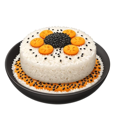 A dish of rice topped with black sesame seeds sticker