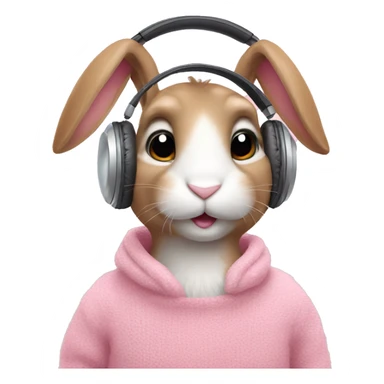 Bunny wearing white headphones and pink fur sweater sticker