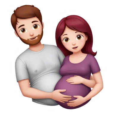 Beautiful burgundy haired pregnant girl with dark haired boyfriend holding stomach sticker