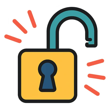 open padlock icon with a ray of light, colorful and vibrant style sticker
