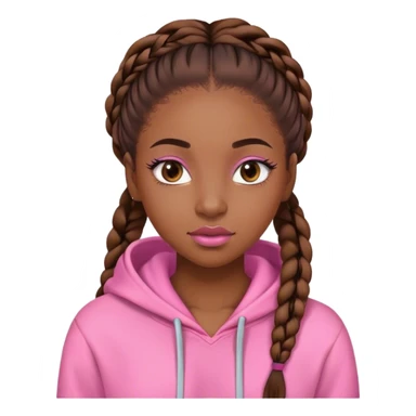 Black girl with pink hoodie  long brown braids eyelashes and lipgloss sticker
