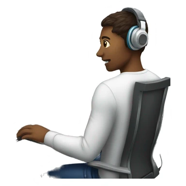 employee with computer desck and headphones alone in room sticker