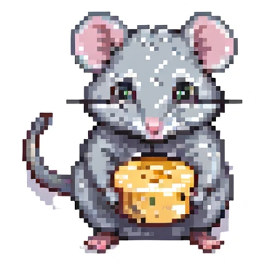 mouse eating cheese, pixel art style, simple background sticker