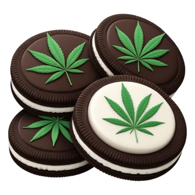 black and white oreo cookies with cannabis leaf sticker