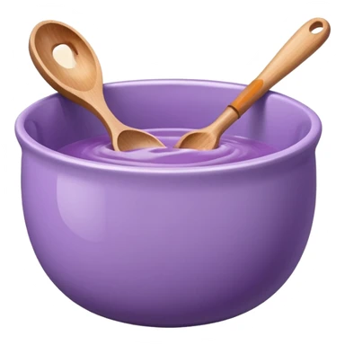 a lilac ceramic mixing bowl with a wooden spoon stirring sticker