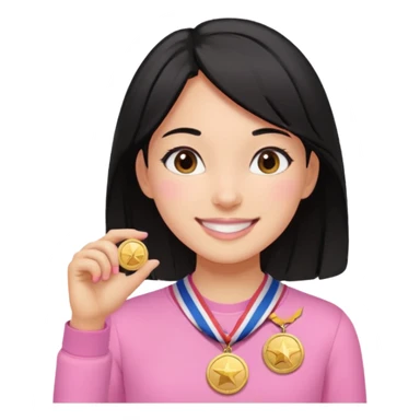 black haired girl wearing pastel pink with medals remove any hats, make her smile sticker
