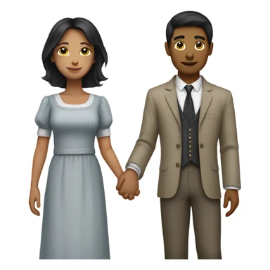 black hair female servant holding hands with rich young boss sticker