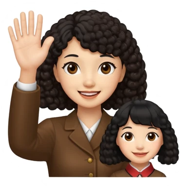 Brown poodle with Asia girl waving left hand sticker