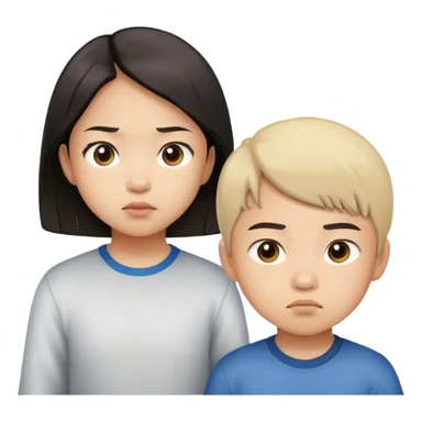 Emoji of a determined, North Korean defector, must be asian girl with her little brother sticker