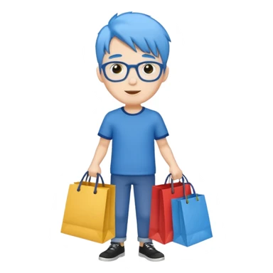 man with blue hair holding shopping bags sticker