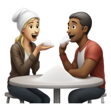 man and woman sniffing powdered sugar off table sticker