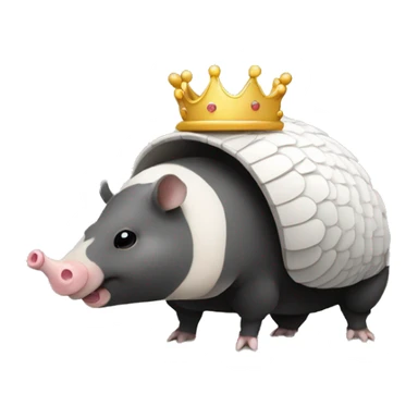 Black and white piebald chubby round armadillo pig panda centipede armadillo wearing a crown sticker