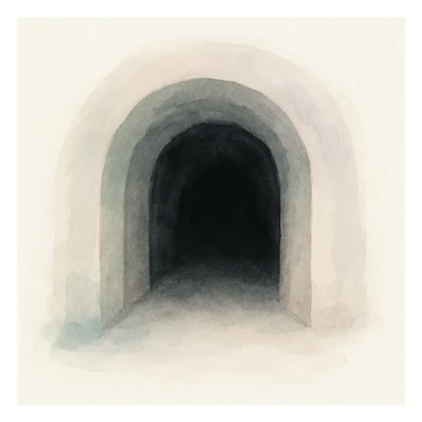 a dark tunnel, mysterious and shadowy, watercolor style, soft colors, fluid brush strokes sticker