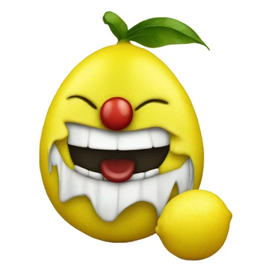 a lemon with a clown face sticker