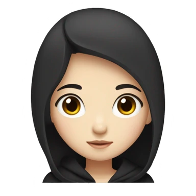 A korean girl, with black hoodie (not wearing hood), black hair with between medium and long length, tall, skinny, has pretty face sticker