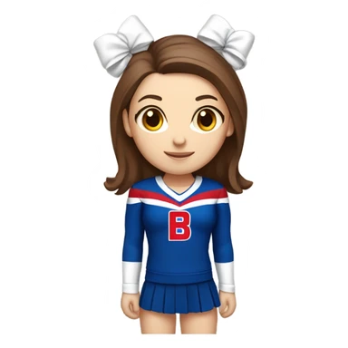 White skin brown hair cheerleader wearing Red white and blue with a B on the front sticker