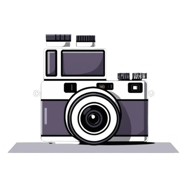 Film photography setup with camera, film rolls, and developed photos sticker