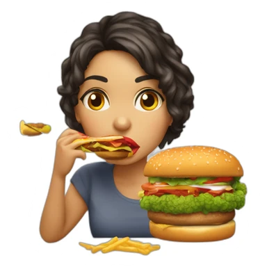 Chica morena y labios rojos comiendo amburguesa no le gusta el brócoli sticker