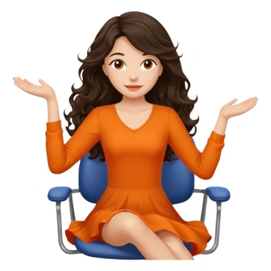 Long dark wavy hair women in orange top  twirling around a chair  sticker