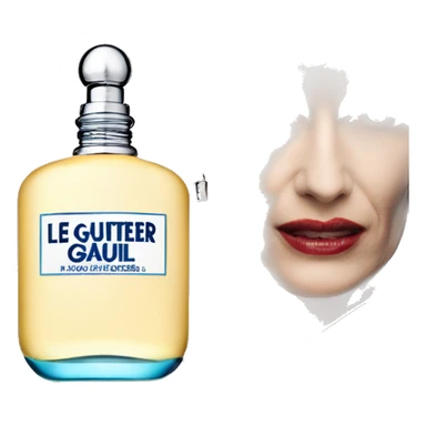 Jean Paul Gaultier Le Male eau de toilette fragrance bottle being held by a blonde woman in a suit sticker