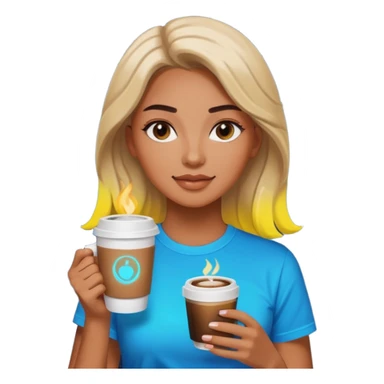 Woman with coffee + neon glow, Midnight Wander. sticker