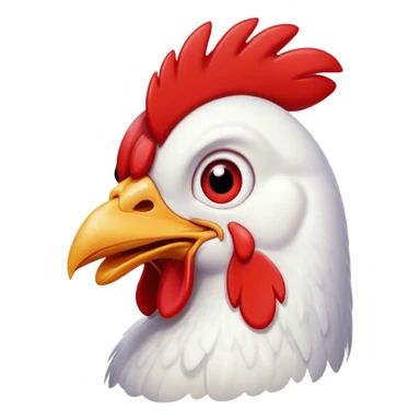 Cinematic Comical White Chicken Portrait Emoji, Head tilted dramatically with an exaggeratedly shocked or amused expression, featuring a sleek, immaculate white plumage with a prominent red comb, wide, expressive beady eyes filled with playful disbelief, Simplified yet hilariously expressive features, highly detailed, glowing with a slightly sassy glow, high shine, dramatic yet playful, stylized with an air of cheeky mischief, bright and endearing, soft glowing outline, capturing the essence of a spirited and over-the-top chicken, so meme-worthy it feels like it could cluck its way into internet fame instantly! sticker