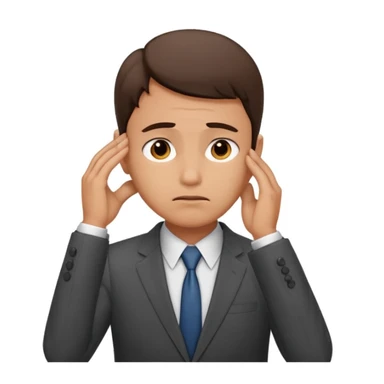 office worker in a suit, worried face, hand on forehead, neutral background sticker