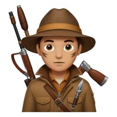 Classic hunter image, with brown clothes and some decorations made from prey sticker