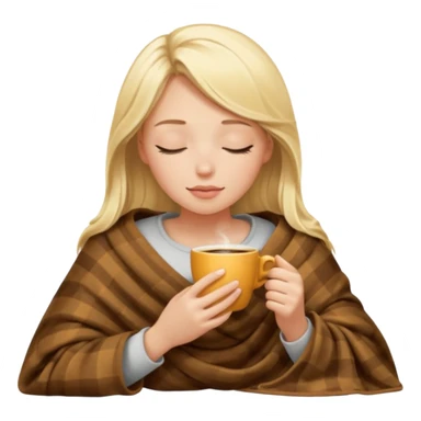 Blonde girl inside a blanket sipping coffee eyes closed sticker