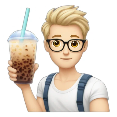 Handsome White Skin Guy with glasses drinking bubble tea sticker