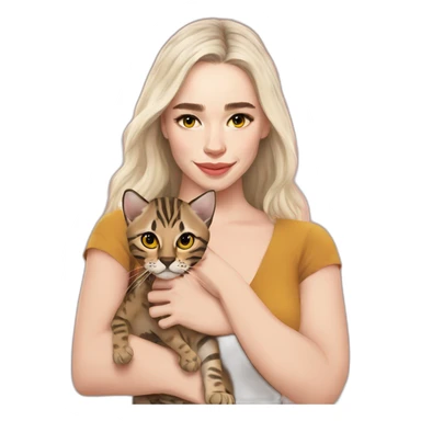 Emilia Clarke holds a Bengal cat with yellow eyes sticker