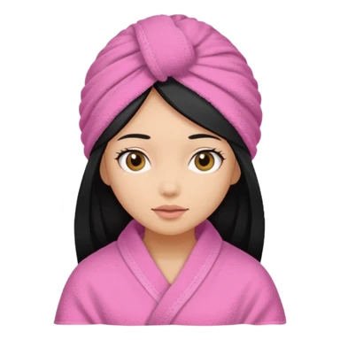 Girl with a pink towel on her head, light tan skin black hair tucked in towel  sticker