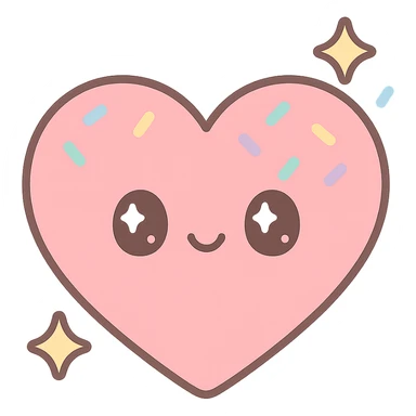 a pink heart with sparkling stars and rainbow sprinkles, cute and cheerful sticker