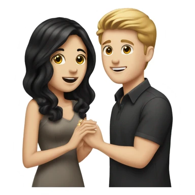 White boy with brown hair proposing with an engagement ring to white girl with black hair sticker