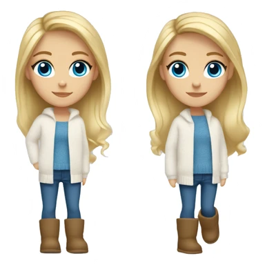 Blond girl with blue eyes and a white fall sweater and blue jeans and Ugg shoes  sticker