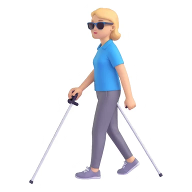A blind person walking with a white cane, wearing sunglasses, outdoors, daytime. Focus on the cane and posture that indicates visual impairment. sticker