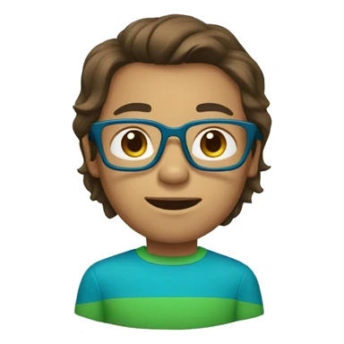 a boy in a green shirt, blue glasses and Medium long hair Brown color   sticker