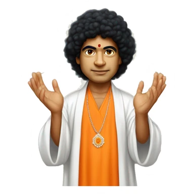 sathya sai baba black hair with orange robe standing blessing in two hands sticker