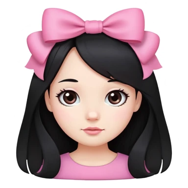cute round face with long black hair and pink bow on the side sticker