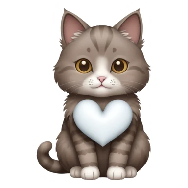 Grey Brown cat with a white heart sticker