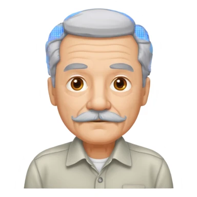 mustached elderly man with shirt sticker