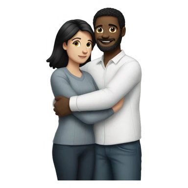 Black-haired white woman with a man hugging a black-haired white man sticker