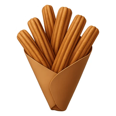 Remove the chocolate drizzle from the pile of churros in a paper cone, showing just the pile of churros in the paper cone. Keep the background transparent. The style should match the original image's look and feel. sticker