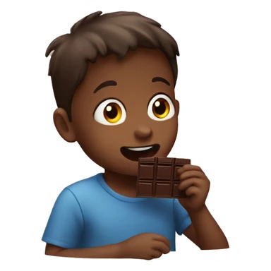 Small Boy eating chocolate sticker