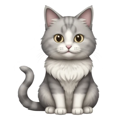 a realistic looking very fluffy grey and white cat sitting up straight sticker