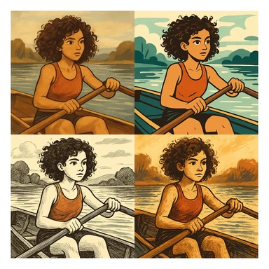 kıvırcık saçlı, kürek çeken kız, farklı stillerde sticker