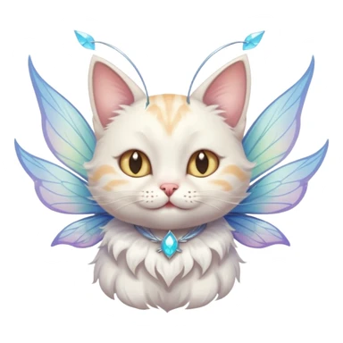 A cat with fairy wings, floating mid-air with a mischievous smirk, portrait, bust up sticker