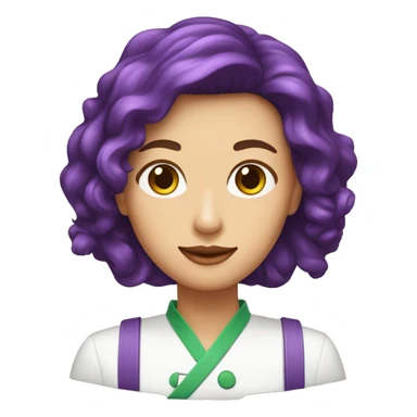 Crea una nutricionista vestida de morado con el pelo cafe y ojos verdes sticker