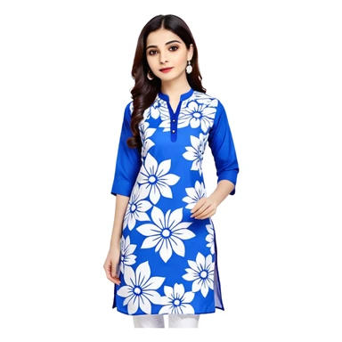 Modern blue women's kurti with white floral prints sticker