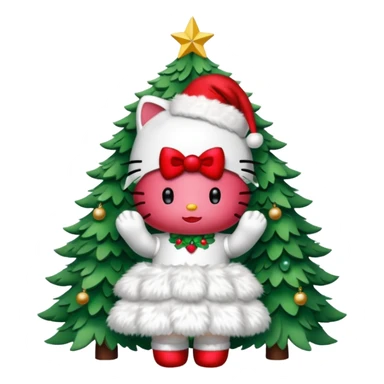 Hello kitty wearing a Christmas tree outfit sticker